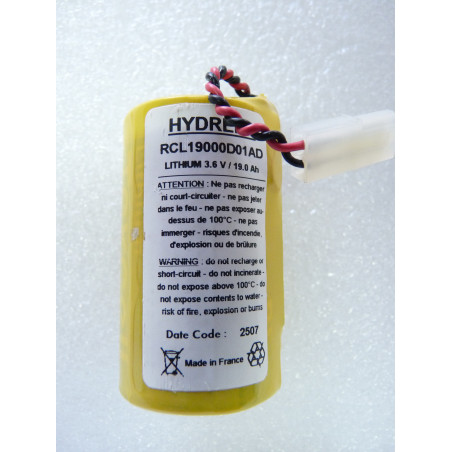 Pile Débitmètre HYDREKA - D - LS33600 - Lithium - 3,6V - 19.0Ah + Connecteur