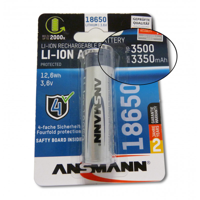 Ansmann batterie Lithium-Ion 18650 - 3.6V 3350 mAh Ansmann batterie Lithium-Ion 18650 - 3.6V 3350 mAh