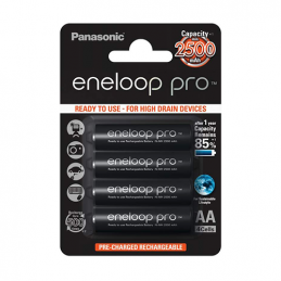 Piles LR6 AA - Eneloop Pro PANASONIC - Blister x 4 rechargeables - NiMh - 1.2V - 2500mAh