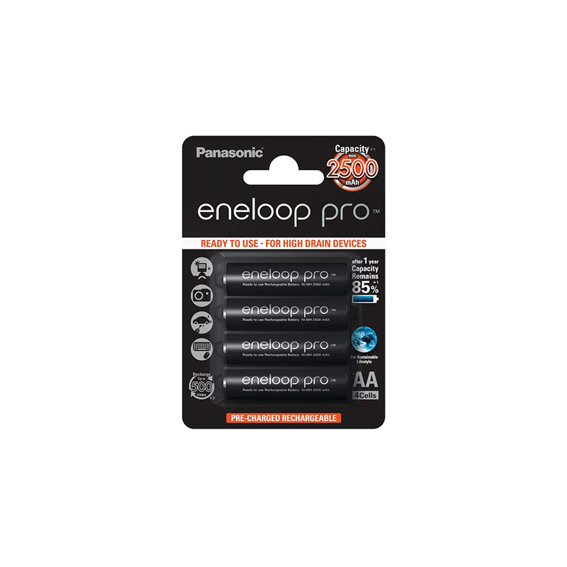 Piles LR6 AA - Eneloop Pro PANASONIC - Blister x 4 rechargeables - NiMh - 1.2V - 2500mAh