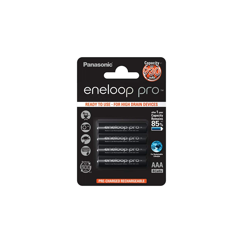Piles LR03 AAA - Eneloop Pro BK-4HCDE PANASONIC - Blister x 4 rechargeables - NiMh - 1.2V - 930mAh