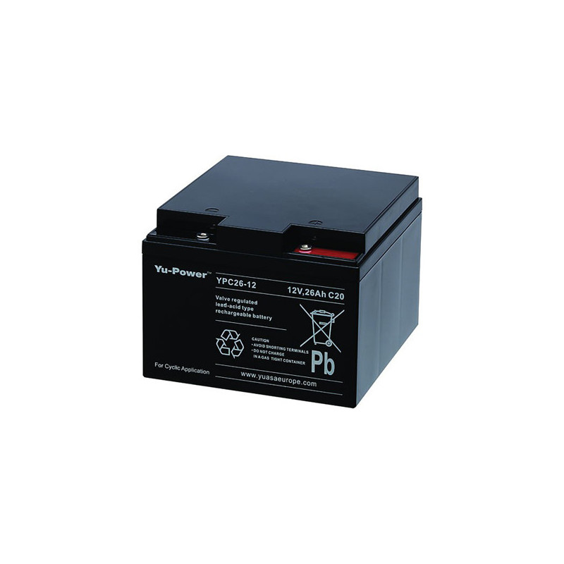 Batterie YPC26-12 YUASA - Compatible MK M12260 - Plomb Cyclage - 12V - 26Ah Batterie YPC26-12 YUASA - Compatible MK M12260 - Plomb Cyclage - 12V - 26Ah