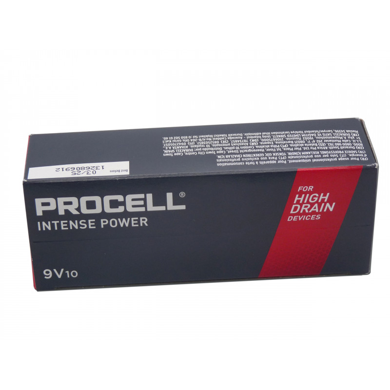 Boîte de 10 piles Duracell Procell - Gamme INTENSE POWER - 6LR61 - 9V  -