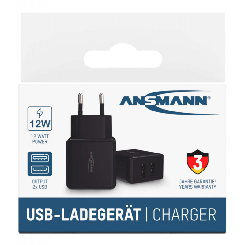 Chargeur de batterie noir - 2 ports USB - EU - 240V - pour smartphne, tablettes etc.. Chargeur de batterie noir - 2 ports USB - EU - 240V - pour smartphne, tablettes etc..