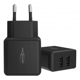 Chargeur de batterie noir - 2 ports USB - EU - 240V - pour smartphne, tablettes etc..