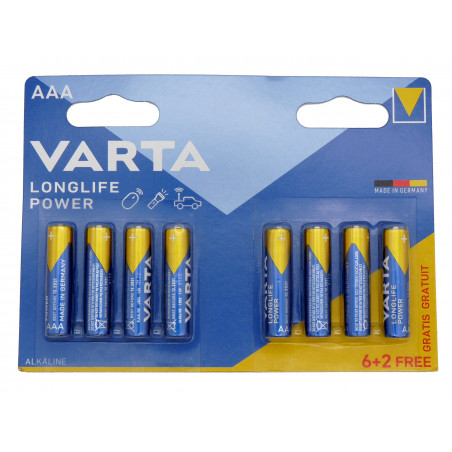 Blister de 8 piles + 2 gratuites VARTA LR6 - AA - High Energy/ Longlife - Alcaline - 1.5V
