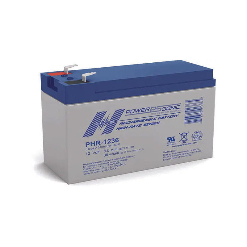 Batterie Plomb Standard 12V 8,5Ah - PHR-1236FR - 151x65x93.5 - Spécial Onduleur - Powersonic Batterie Plomb Standard 12V 8,5Ah - PHR-1236FR - 151x65x93.5 - Spécial Onduleur - Powersonic