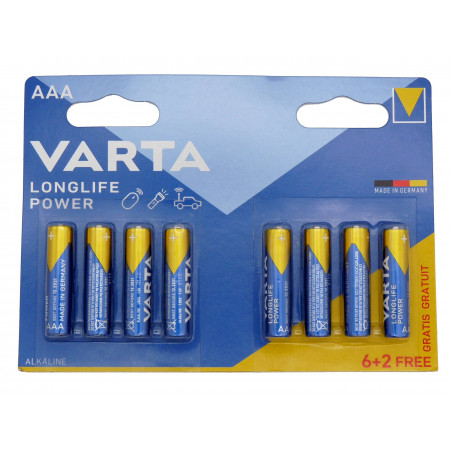 Lot de 16 piles Varta - 8 piles LR03 AAA - Alcalines - High Energy