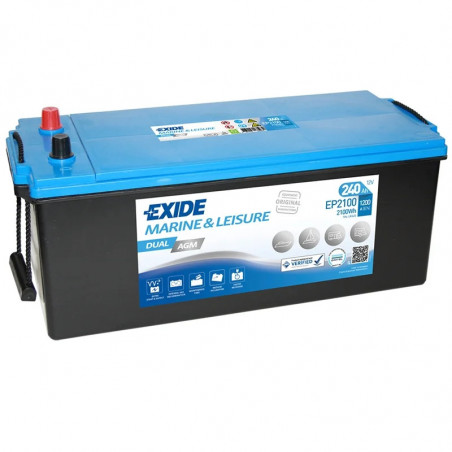 Batterie Plomb AGM 12V 240Ah 1200A - EP2100 (Dual) - Marine - 518x274x240 - Exide