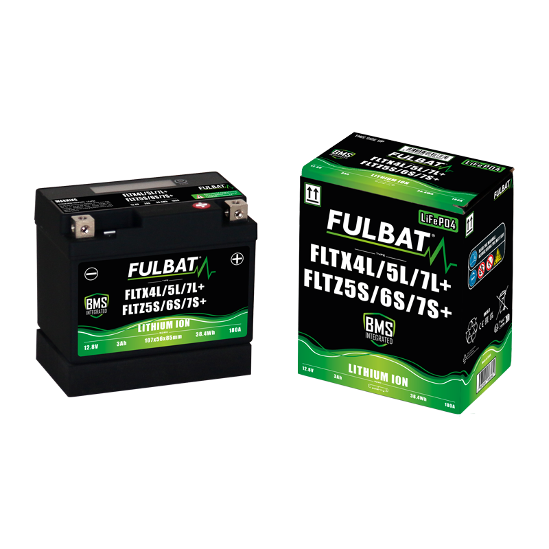 Batterie moto FULBAT FLTX4L/5L/7L + - FLTZ5S/6S/7S+ - LI-ION - 12V 3Ah