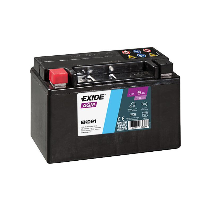 Batterie Auto 12V 9Ah 120A - EK091 - + Gauche - Exide