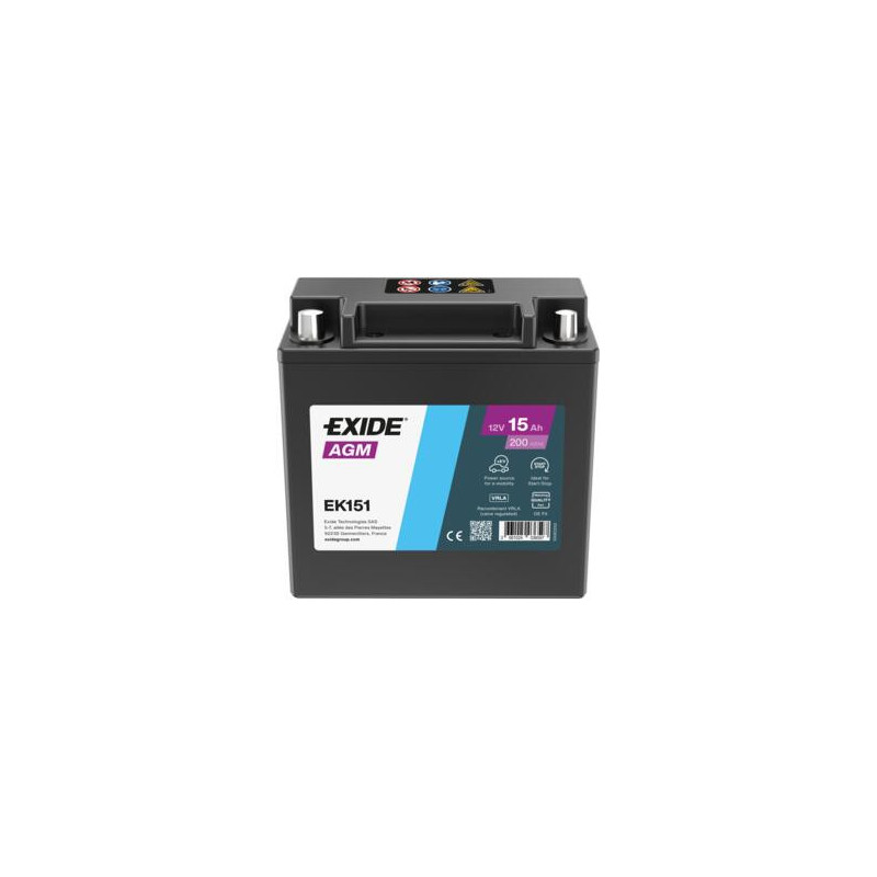 Batterie Auto et Auxiliaire Exide EK151 - 12V - 15Ah - 200A - + Gauche
