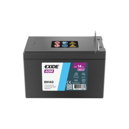 Batterie démarrage Auto Exide - 12V - 14Ah - 80A - EK143 - + Gauche