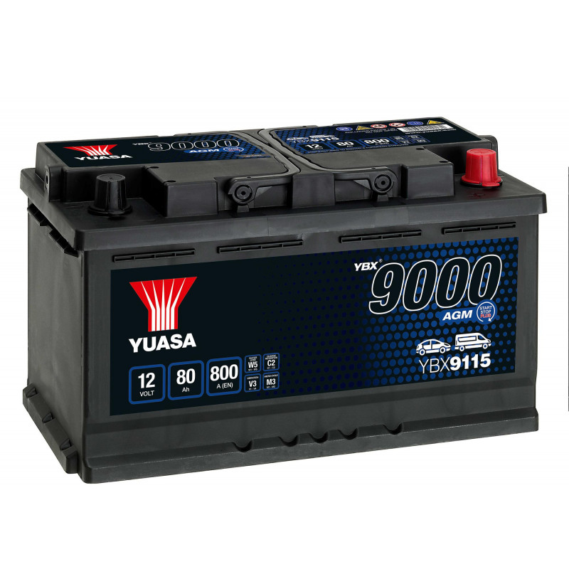 Batterie auto yuasa YBX9115 - 12V - 60Ah - 800A + Droite