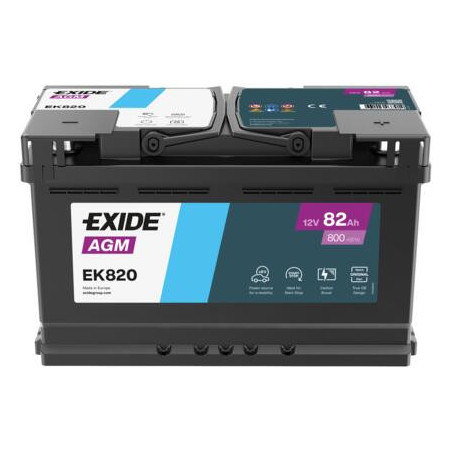 Batterie Auxiliaire Auto 12V 82Ah 800A - EK820 - + Droite - 315x175x19